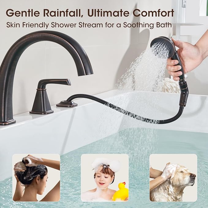New Roman Tub Faucet with Sprayer, Bathtub Faucet Set Deck Mount, Brass 4 Hole - Image 6