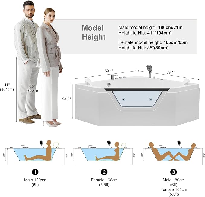 Empava PRO Series 59" Corner Whirlpool Tub - Image 7