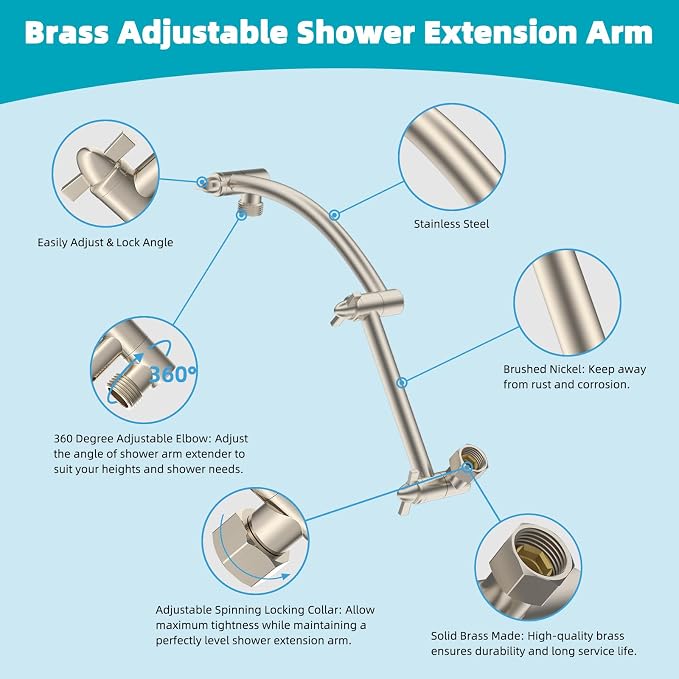 Hibbent Rain Shower Head, Brass Adjustable Shower Arm Extender, Waterfall fixed - Image 5