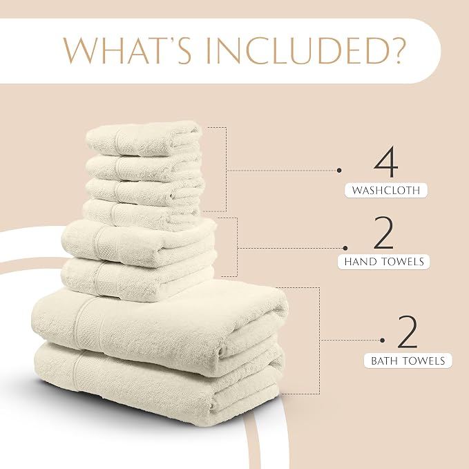 MAURA Ivory Bath Towel Set of 8 - Image 2