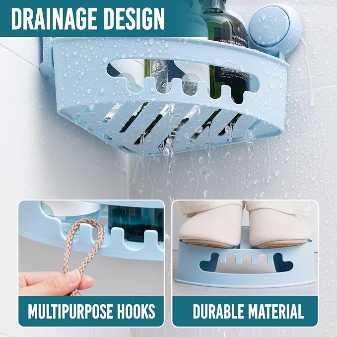TAILI Corner Shower Caddy with Suction Cups, Wall Mounted Organizer Plastic Rack - Image 7