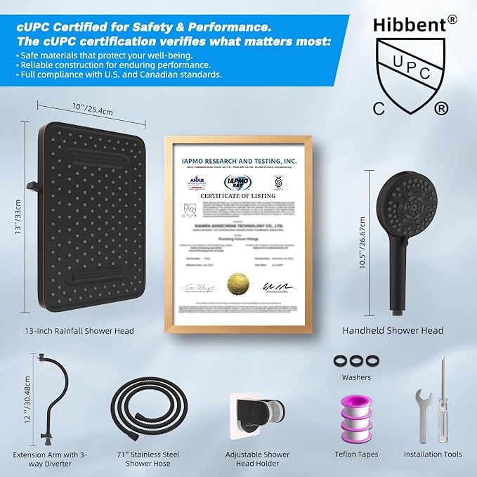 Hibbent cUPC Certified High Pressure 13'' Dual Shower Head Combo - Image 7