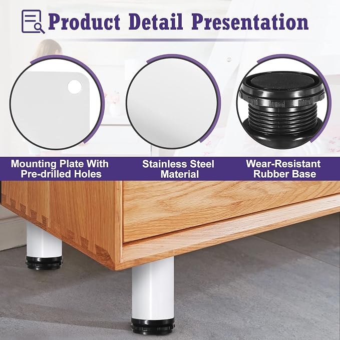 7 Inch Metal Furniture Legs Stainless Steel Adjustable Legs White Metal Legs - Image 3