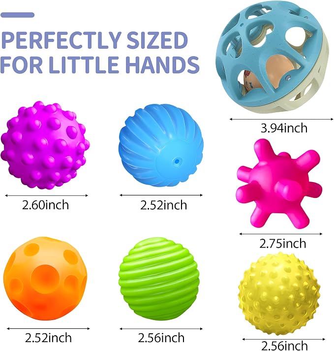Sensory Toys for Babies, Montessori Textured Baby Balls and Wheat Straw Rattle - Image 6