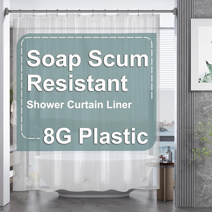 AmazerBath Plastic Shower Curtain, 70 x 72 Inches PEVA Heavy Duty Clear Shower by AmazerBath