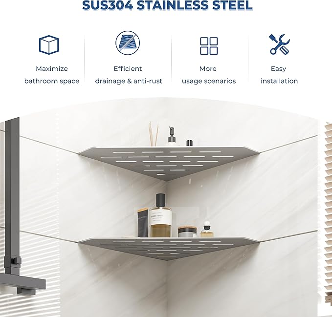 FerdY 2-Pack 10" Brushed Nickel Recessed Corner Shower Shelf, - Image 3