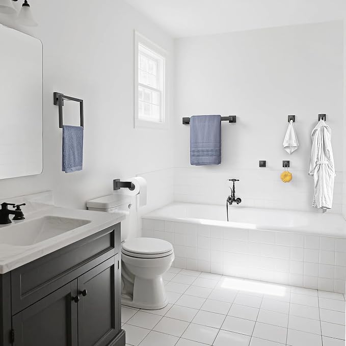 7-Pieces Towel Racks for Bathroom, SUS304 Matte Black Bathroom Accessory Set - Image 6