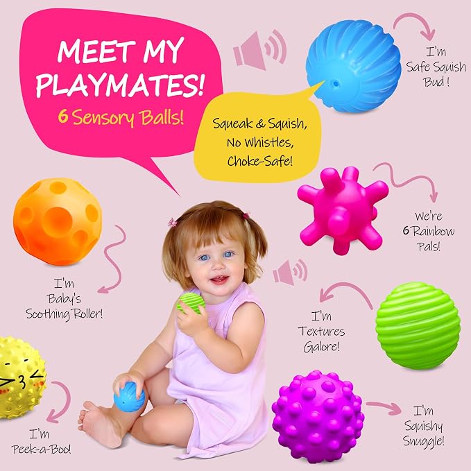 Baby Textured Multi Sensory Toys Massage Ball Gift Set BPA Free - Image 2