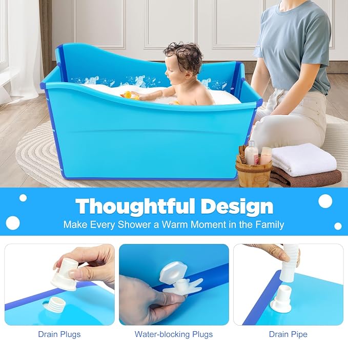 Portable Bathtub for Adults, 38Inch Foldable Bathtub Bathroom SPA Tub Cold - Image 3