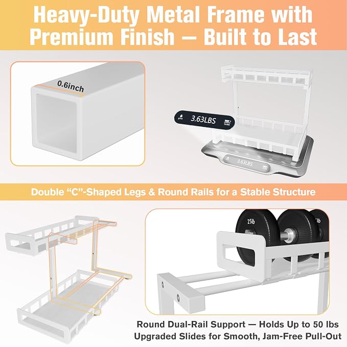 Under Sink Organizer 2 Pack, Metal Large Capacity 2-Tier Sliding Cabinet - Image 4