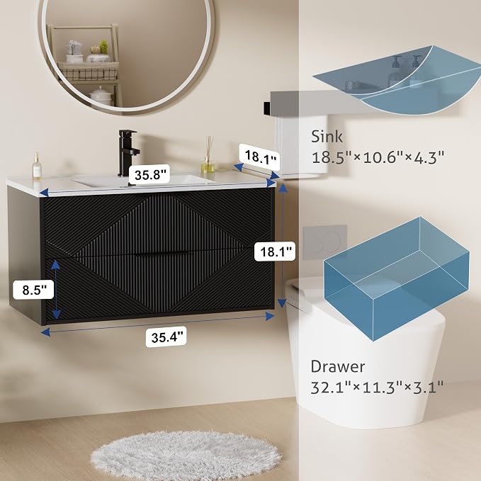 LUCKWIND 36" Floating Bathroom Vanity - Image 2