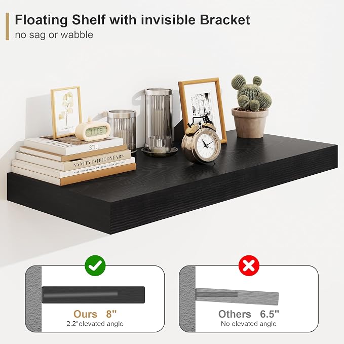 Heimlove Black Bathroom 12'' Deep Floating Shelves - Image 3