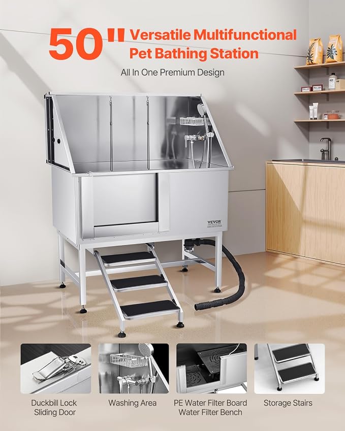 VEVOR Stainless Steel Dog Washing Station, Professional 50 inch Pet Grooming - Image 2
