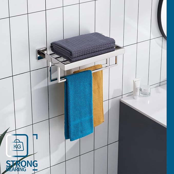 KOKOSIRI Bathroom Towel Shelf 16'' Chrome Towel Rack - Image 4