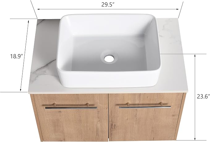 30 Inch Bathroom Vanity with Sink, Modern Wall Mount Floating Bathroom Vanity - Image 2