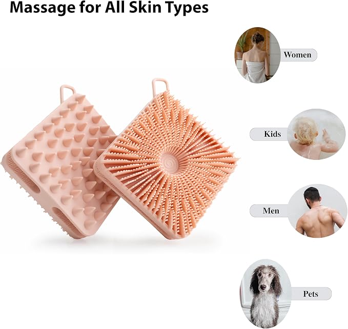 2 PC Silicone Exfoliating Body Scrubber, Silicone Body Shampoo Brush, Soft - Image 3