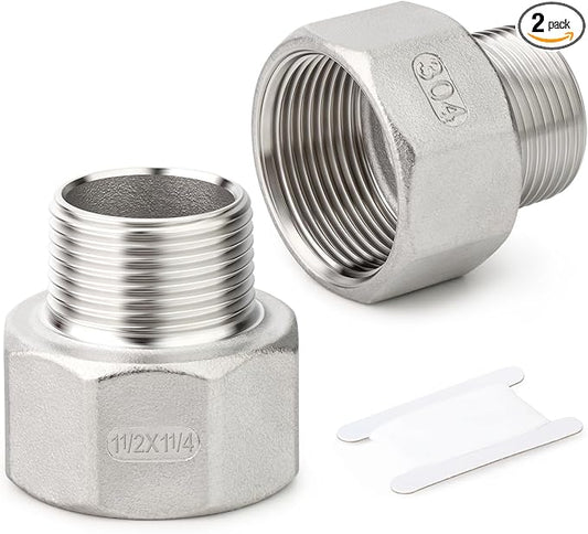 TAISHER 2PCS 304 Stainless Steel Pipe Fitting, 1-1/4" NPT Male x 1-1/2" NPT by TAISHER