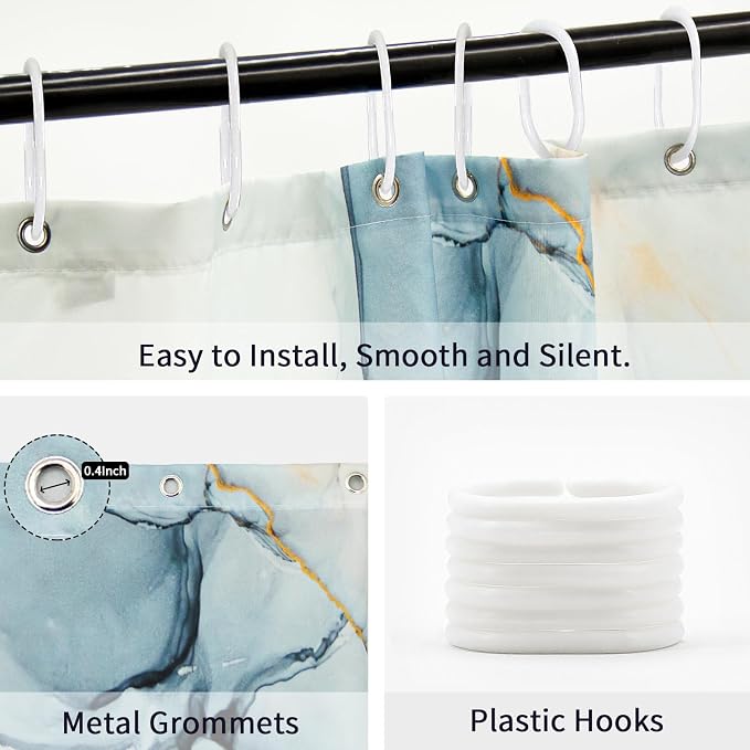 Gibelle Extra Long Shower Curtain 72 x 84, Tall Abstract Grey Blue Marble - Image 6