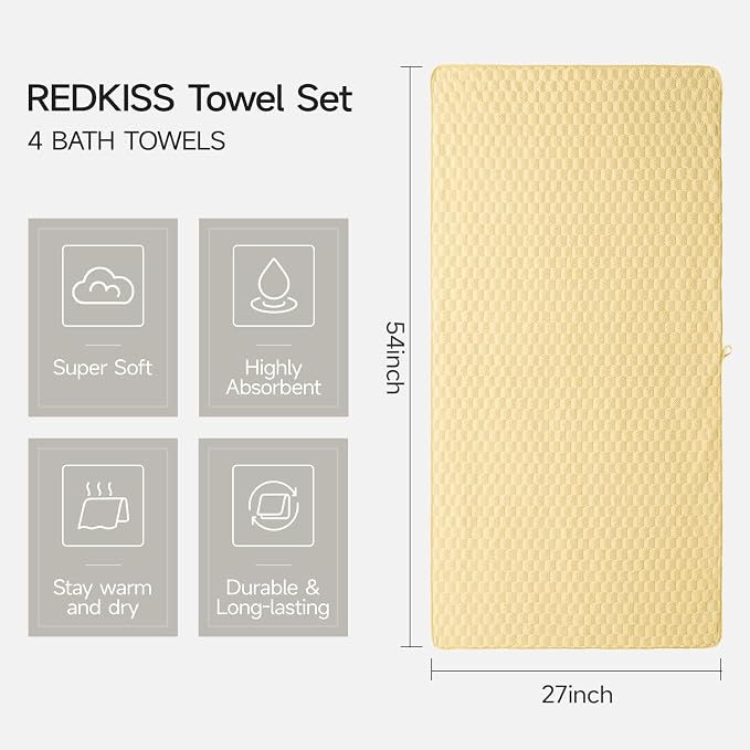 REDKISS Microfiber Bath Towels Set of 4-27x55 Inch Large Waffle Bath Towels - Image 2