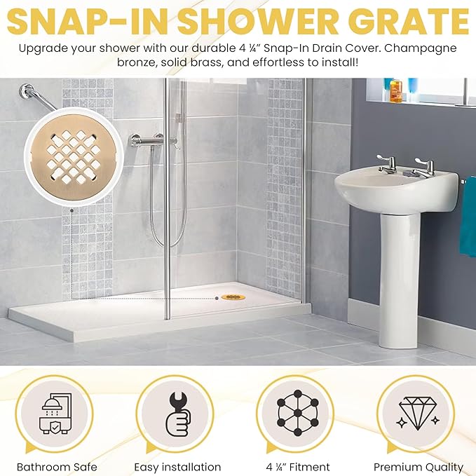 4 ¼” Champagne Bronze Snap-in Shower Drain Cover - Image 2