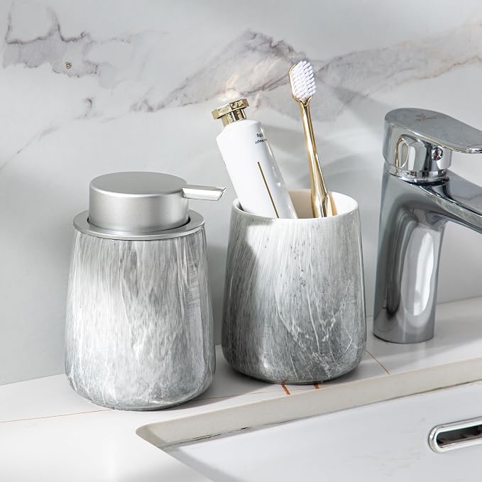 Enra Ceramic Hand Soap Dispenser, 12 oz Gray Lotion Dispenser Bathroom Liquid - Image 7