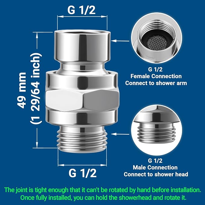 Shower Connector Ball Joint Shower Head Swivel Ball Adapter Brass Adjustable - Image 2