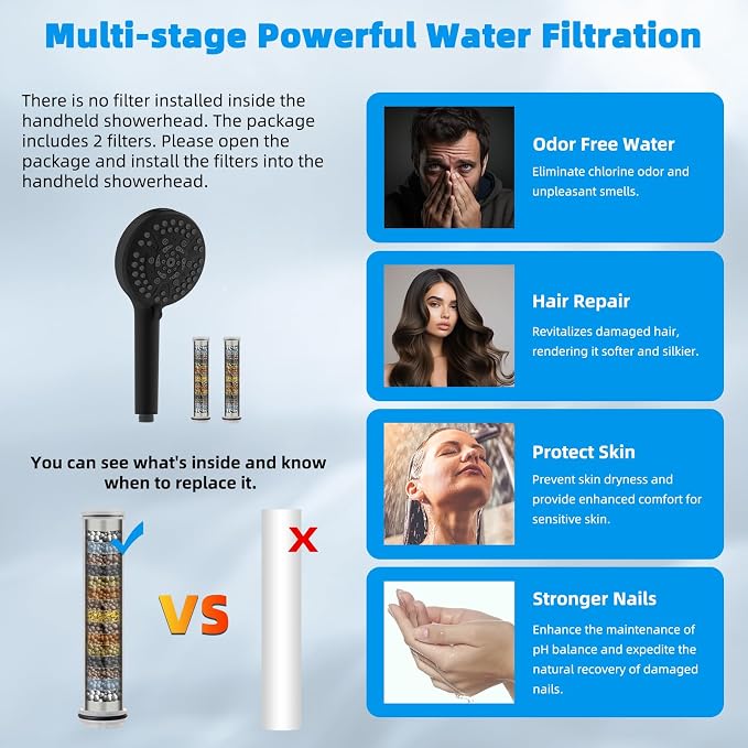 Hibbent Upgraded 5-spray 13'' Dual Filtered Rainfall Shower Head Combo - Image 4