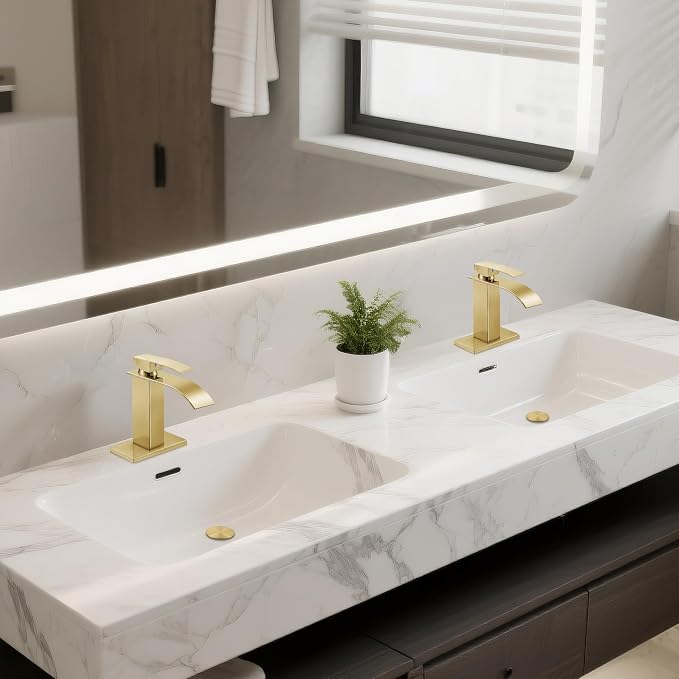 Bathroom Faucets Brushed Gold Waterfall Bathroom Sink Faucet Modern Single - Image 6