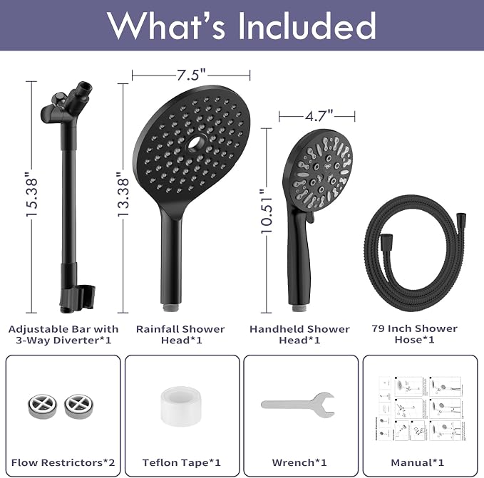 HOWUWEY Dual Shower Heads with Handheld Spray Combo, 7.5" High Pressure - Image 7
