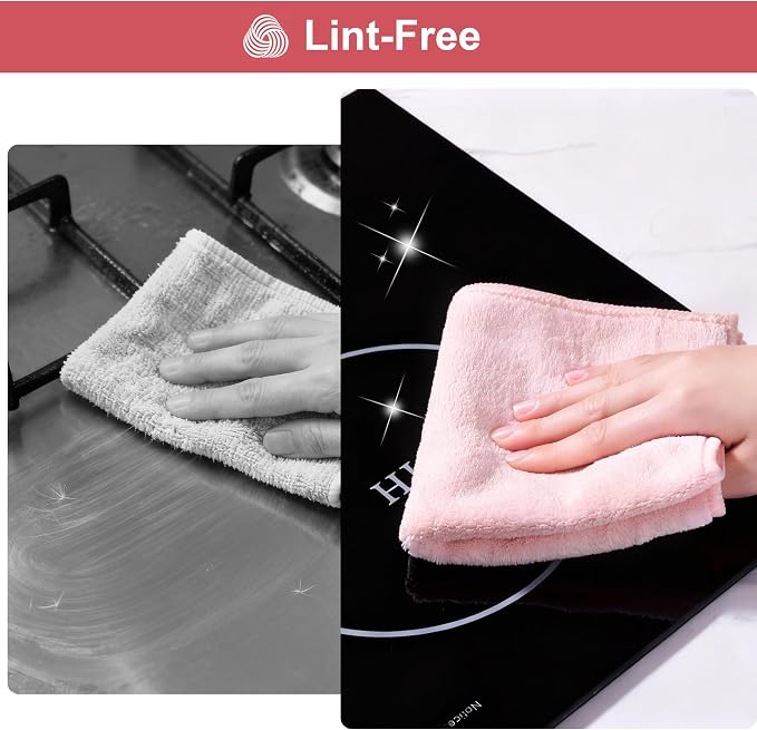JOYMOOP Microfiber Cleaning Cloths, 11.8" x 11.8" Pink Reusable Kitchen Towels - Image 7