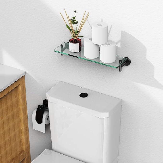 Glass Shelves for Bathroom, 16-Inch Matte Black Floating Bathroom Shelf - Image 2