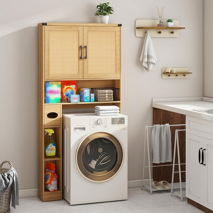 Vabches Over The Toilet Storage Cabinet, Farmhouse Rattan Storage Cabinet Over - Image 5