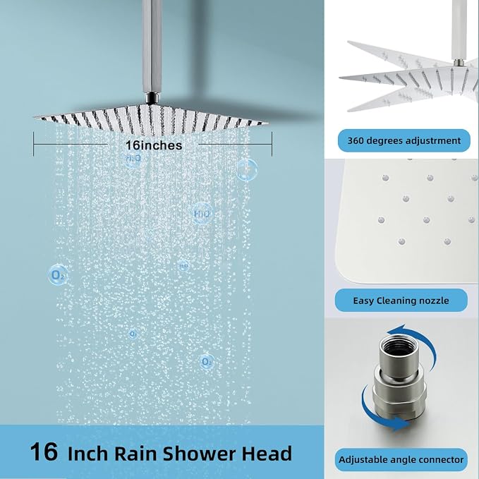 Digital Display Shower System Set 16 Inches Rain Fall Head Temperature Valve - Image 5