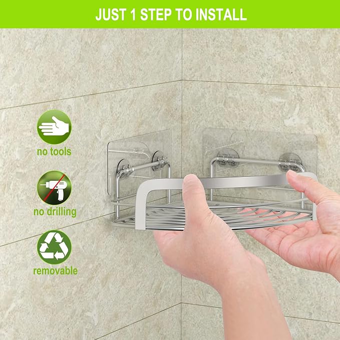 STEUGO 2 Pack Shower Caddy Corner, Bathroom Corner Shower Shelfs, Adhesive Wall - Image 3