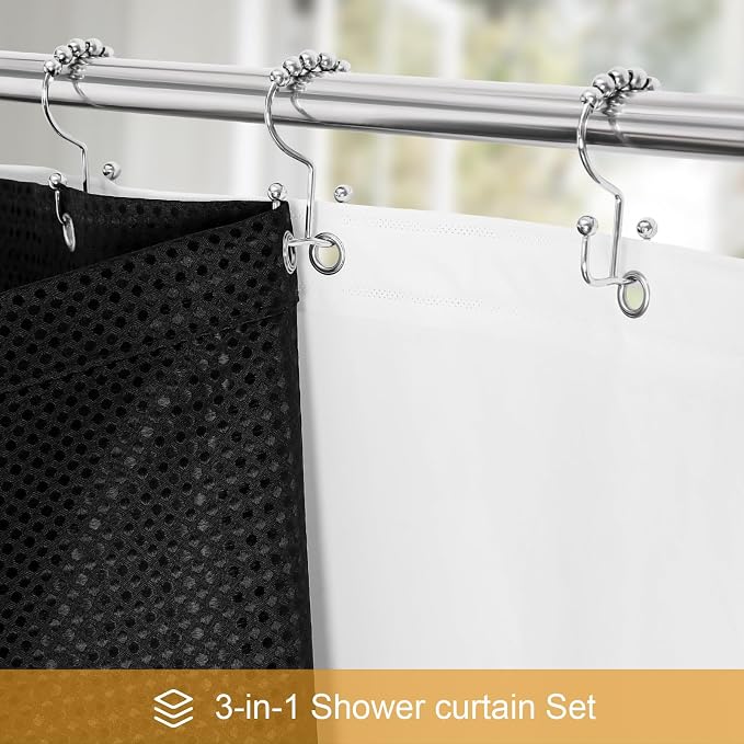3 in 1 Long Shower Curtain Set-72 W x 78 H, Waterproof Fabric - Image 2
