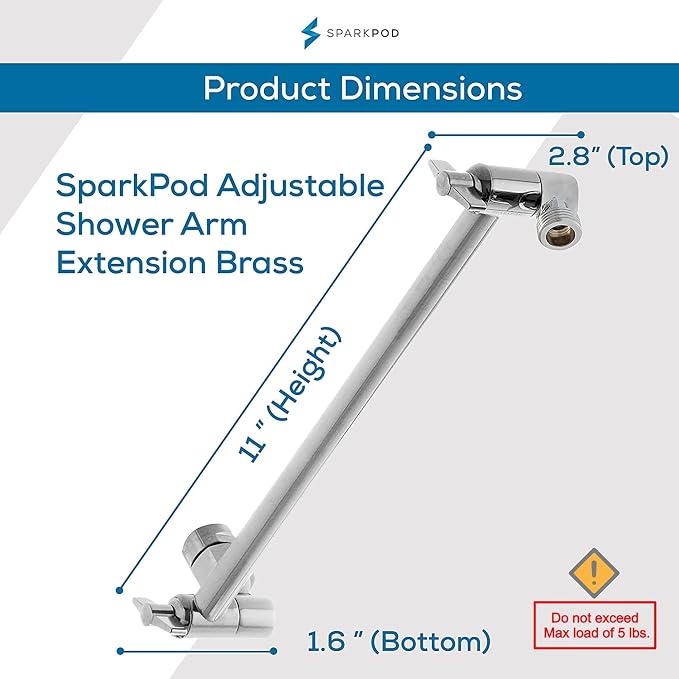 SparkPod 11" Solid Brass Shower Head Extension Arm - Image 3