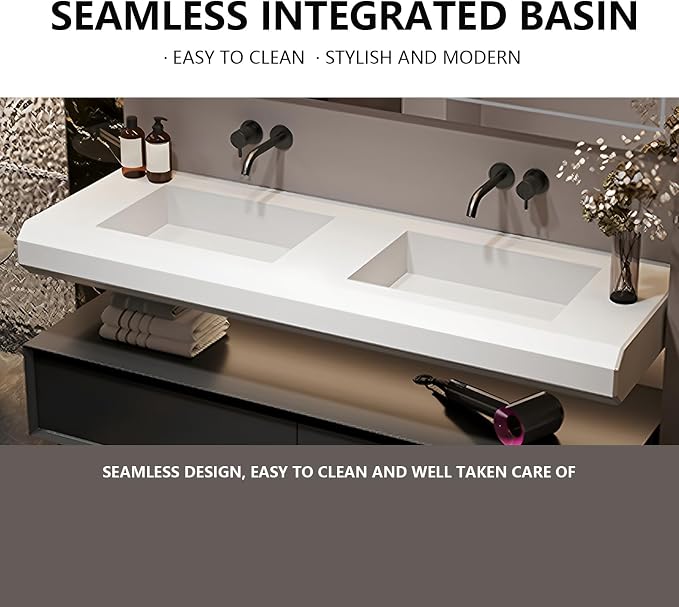 Double Bathroom Vanity with Sink, 68Inch Floating Bathroom Vanities Set - Image 5