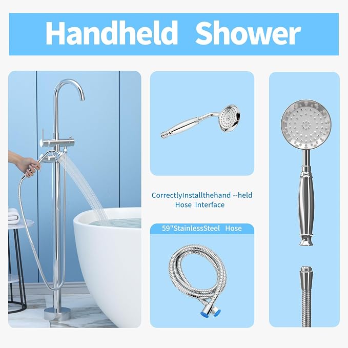 Freestanding Bathtub Faucet, Tub Filler Floor Mount Stand Bathtub Faucet Brass - Image 6