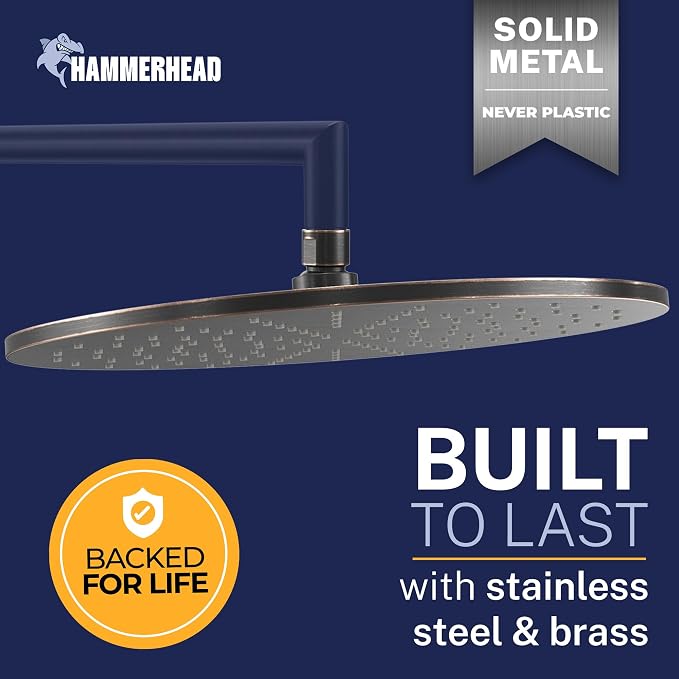 HammerHead Showers® Solid Metal 12 Inch Rainfall Shower Head, Large Rain Shower - Image 3
