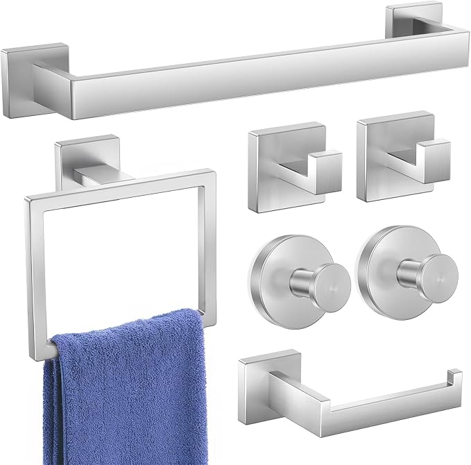 Bathroom Hardware Accessories Set: 7-Pieces Bath Towel Bar Set, Towel Racks by UPRONE
