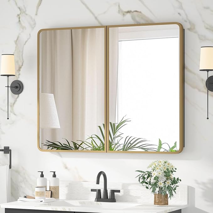 Bathroom Medicine Cabinet with Mirror 24 x 30 Inch, Brush Gold Medicine Cabinet - Image 9