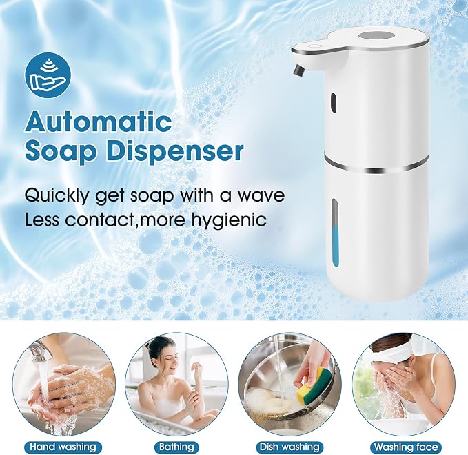 2 Pack Automatic Soap Dispenser, 12.8oz/380ml USB Rechargeable Touchless - Image 4