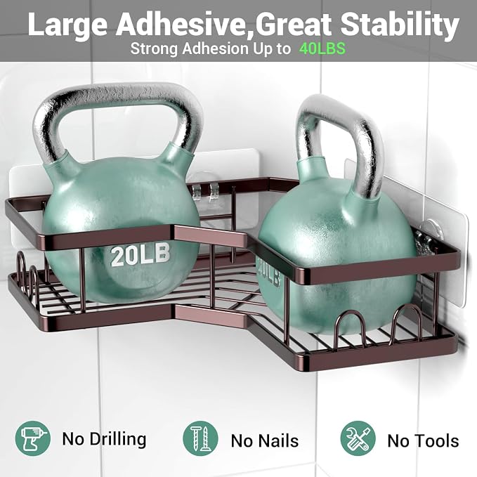 Corner Shower Caddy Organizer Shelf: Adhesive No Drilling Shower Rack Bathtub - Image 4