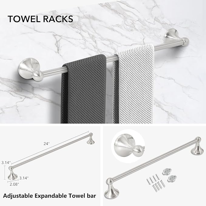 4 Piece Bathroom Hand Towel Holder Set, Adjustable Towel Racks - Image 2