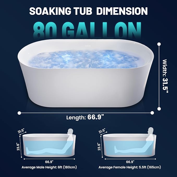 ANZZI 67" Freestanding Air Jetted Whirlpool Bathtub - Image 11