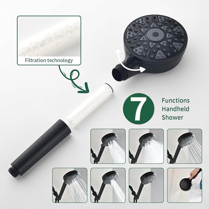Shower Faucet Set with 7 Functions Handheld Shower Head Filter Shower Combo Set - Image 4