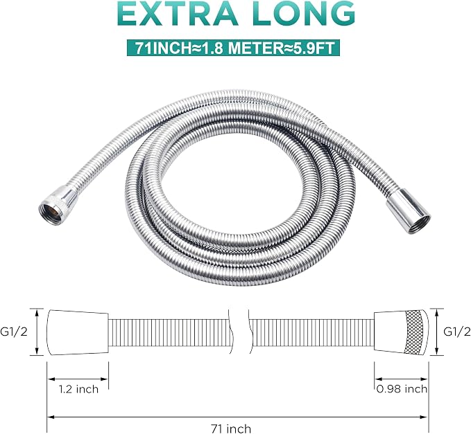 71-Inch Encrypted shower hose G1/2 Universal Shower Pipe Handheld Shower Head - Image 6