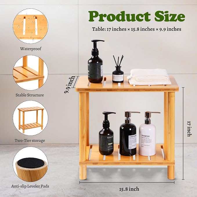 Bamboo Shower Bench Stool, Shower Stool - Image 3