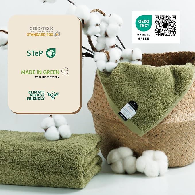 SEMAXE Green Bathroom Towel, 100% Cotton Bath Towel - Image 5