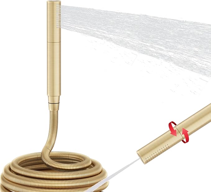 AYIVG Brushed Gold Finish Round Brass 2 In 1 Function High Pressure Handheld by ToMakeYourBathroomExtraord